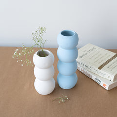 Set of Blue and White Ceramic Aesthetic Stacked Vase