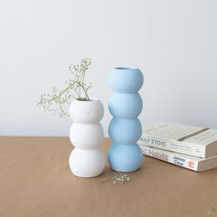 Set of Blue and White Ceramic Aesthetic Stacked Vase