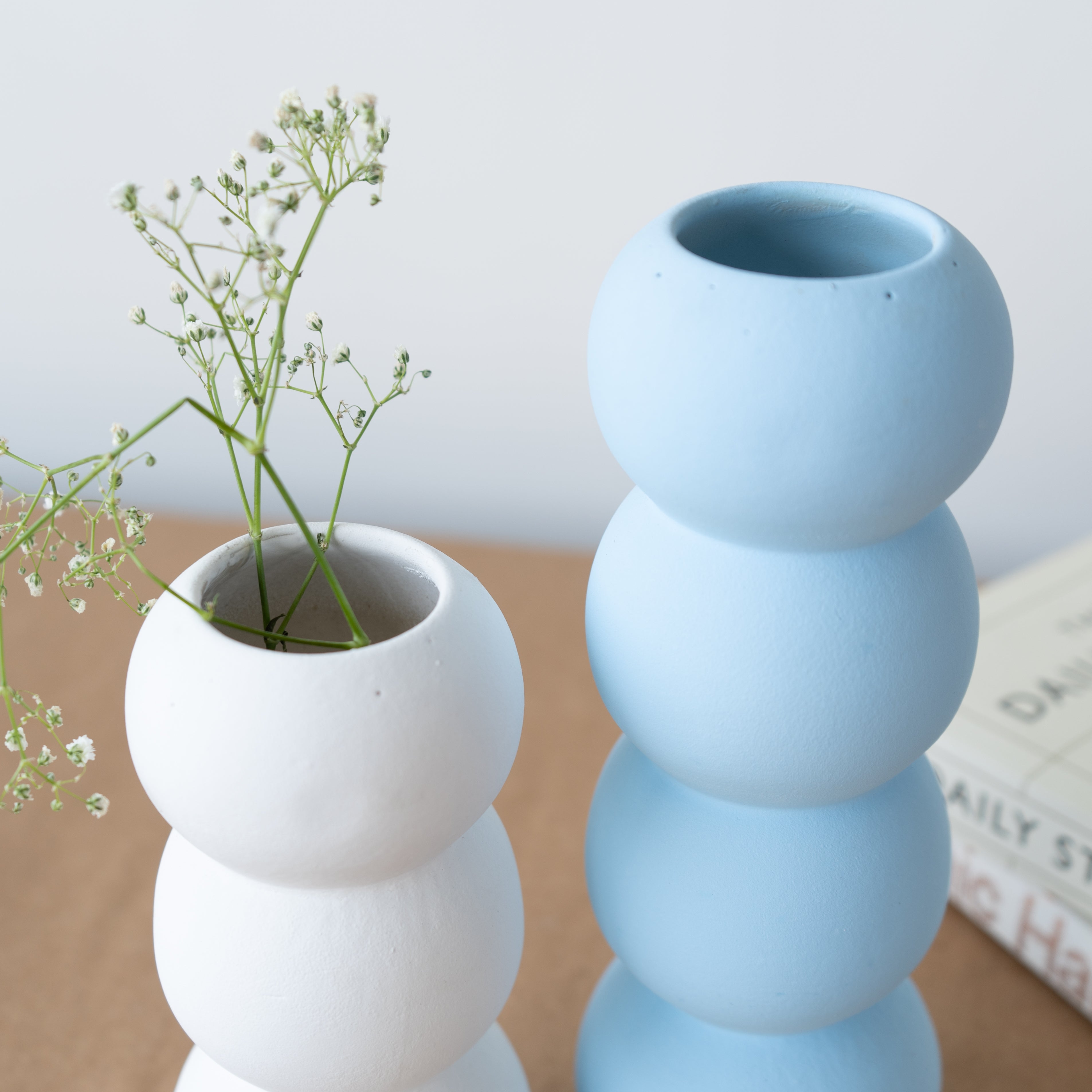 Set of Blue and White Ceramic Aesthetic Stacked Vase