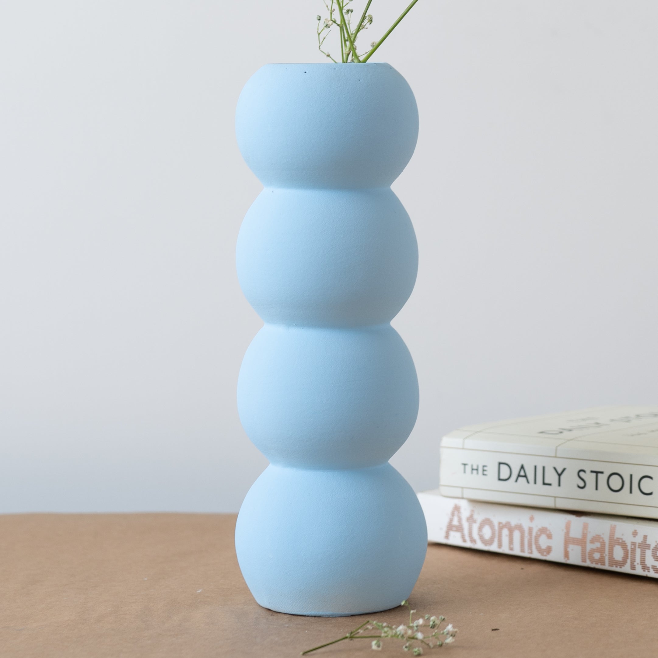 Set of Blue and White Ceramic Aesthetic Stacked Vase