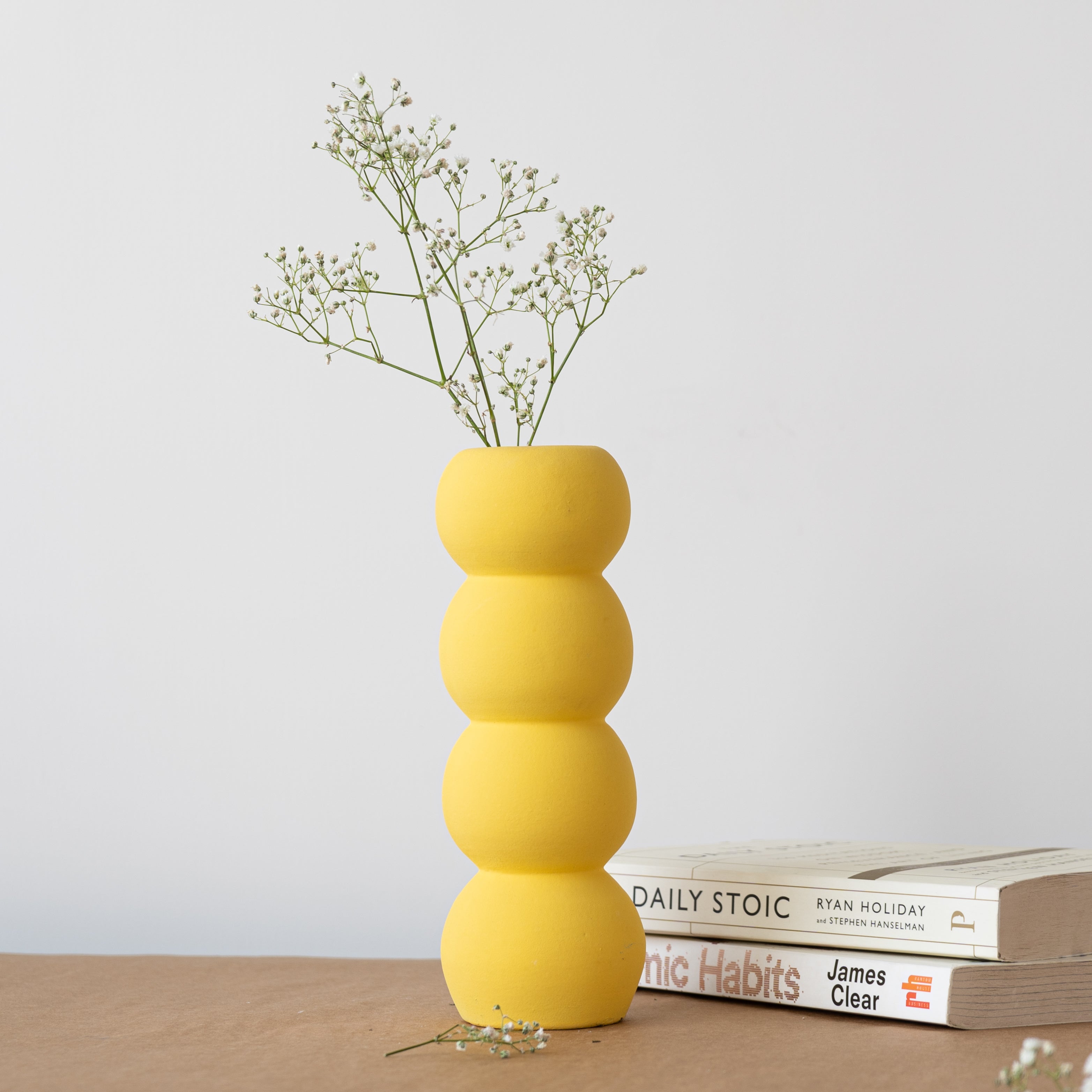 Set of Yellow and Green Ceramic Aesthetic Stacked Vase