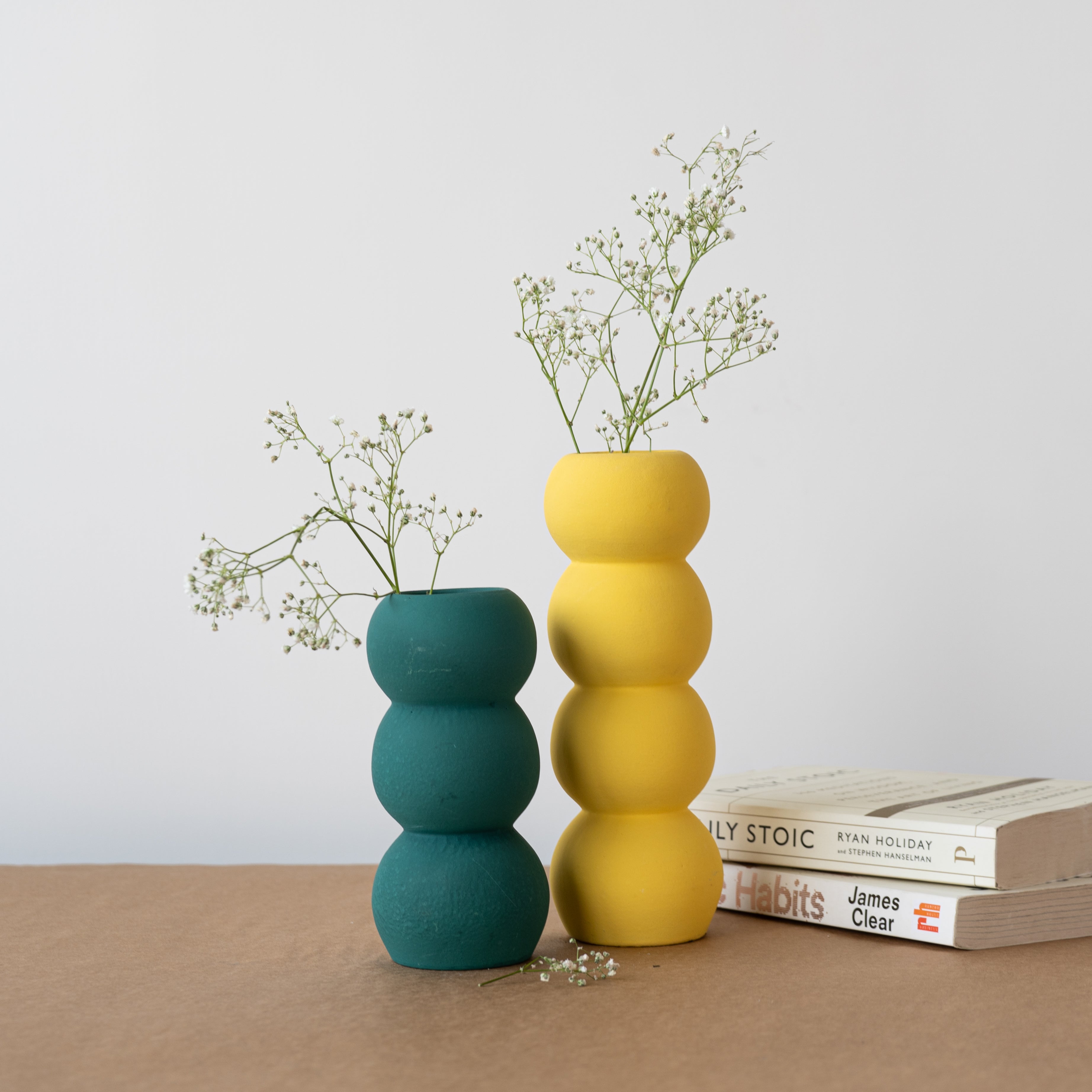 Set of Yellow and Green Ceramic Aesthetic Stacked Vase