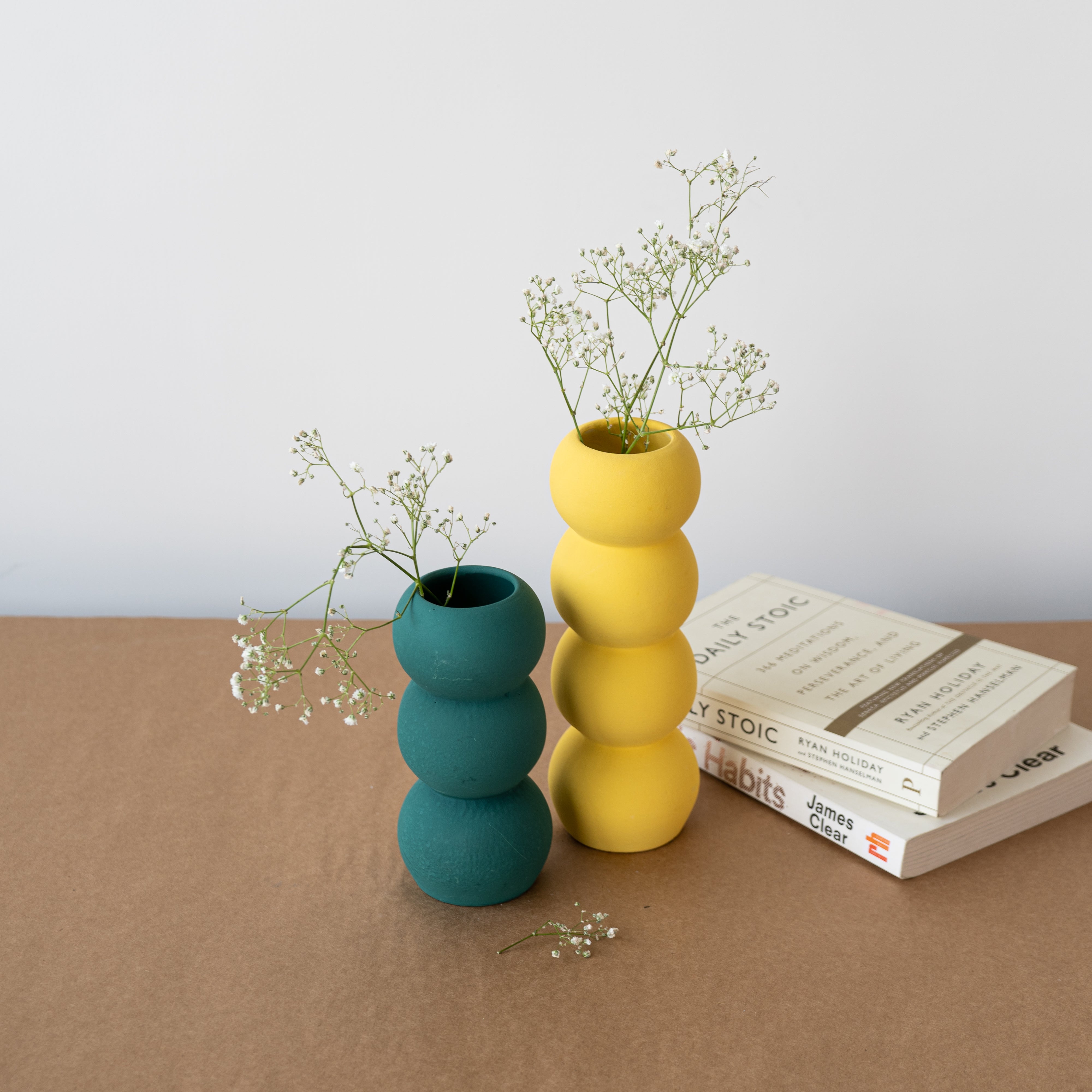 Set of Yellow and Green Ceramic Aesthetic Stacked Vase Main image