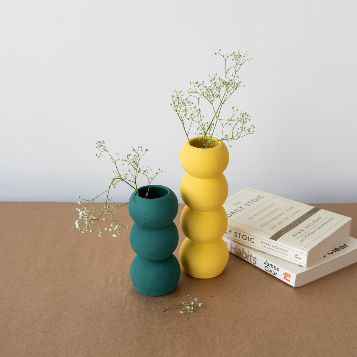 Set of Yellow and Green Ceramic Aesthetic Stacked Vase