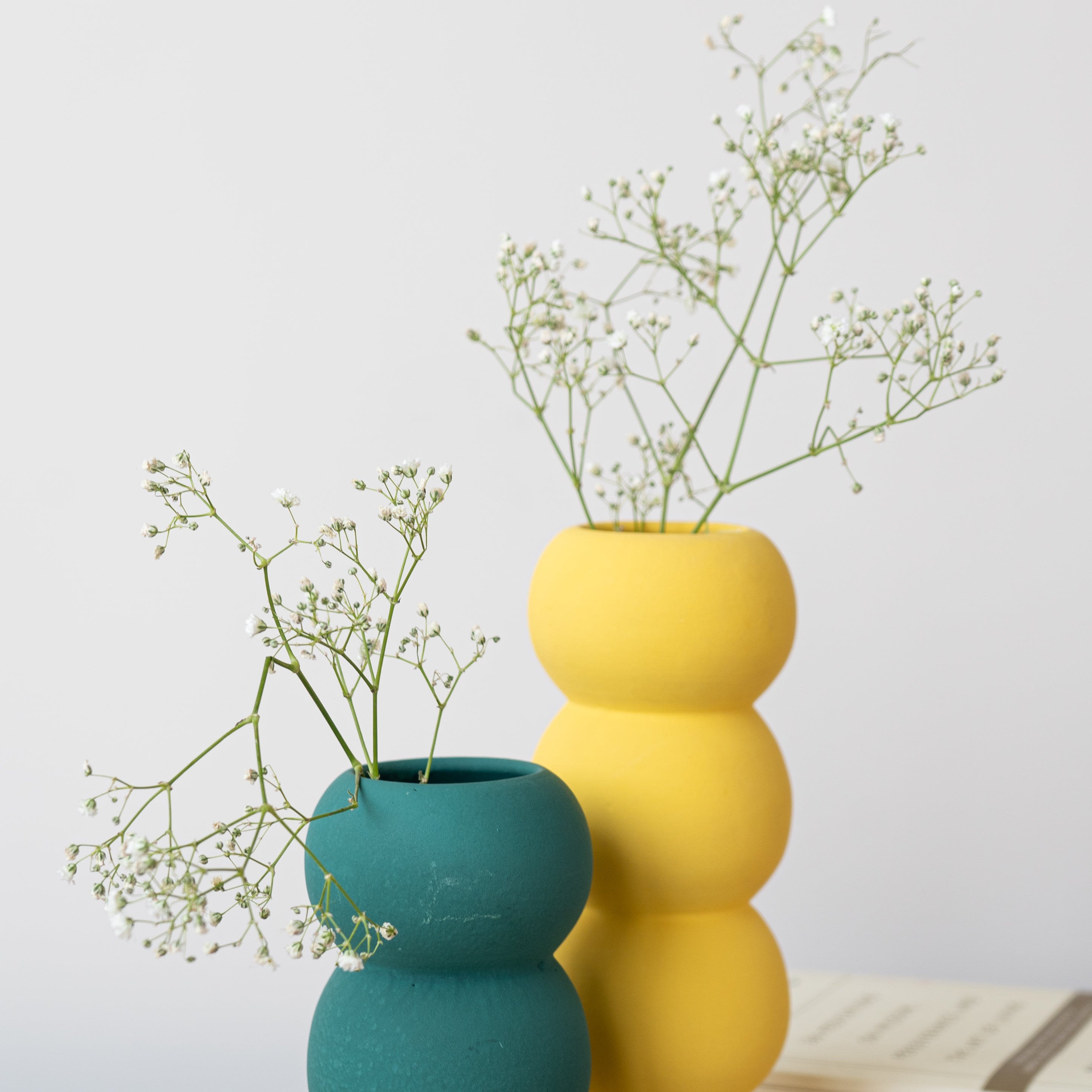 Set of Yellow and Green Ceramic Aesthetic Stacked Vase