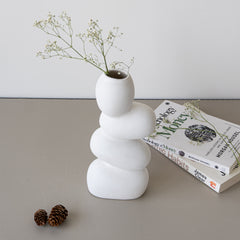 White Ceramic Stacked Stone Flower Vase