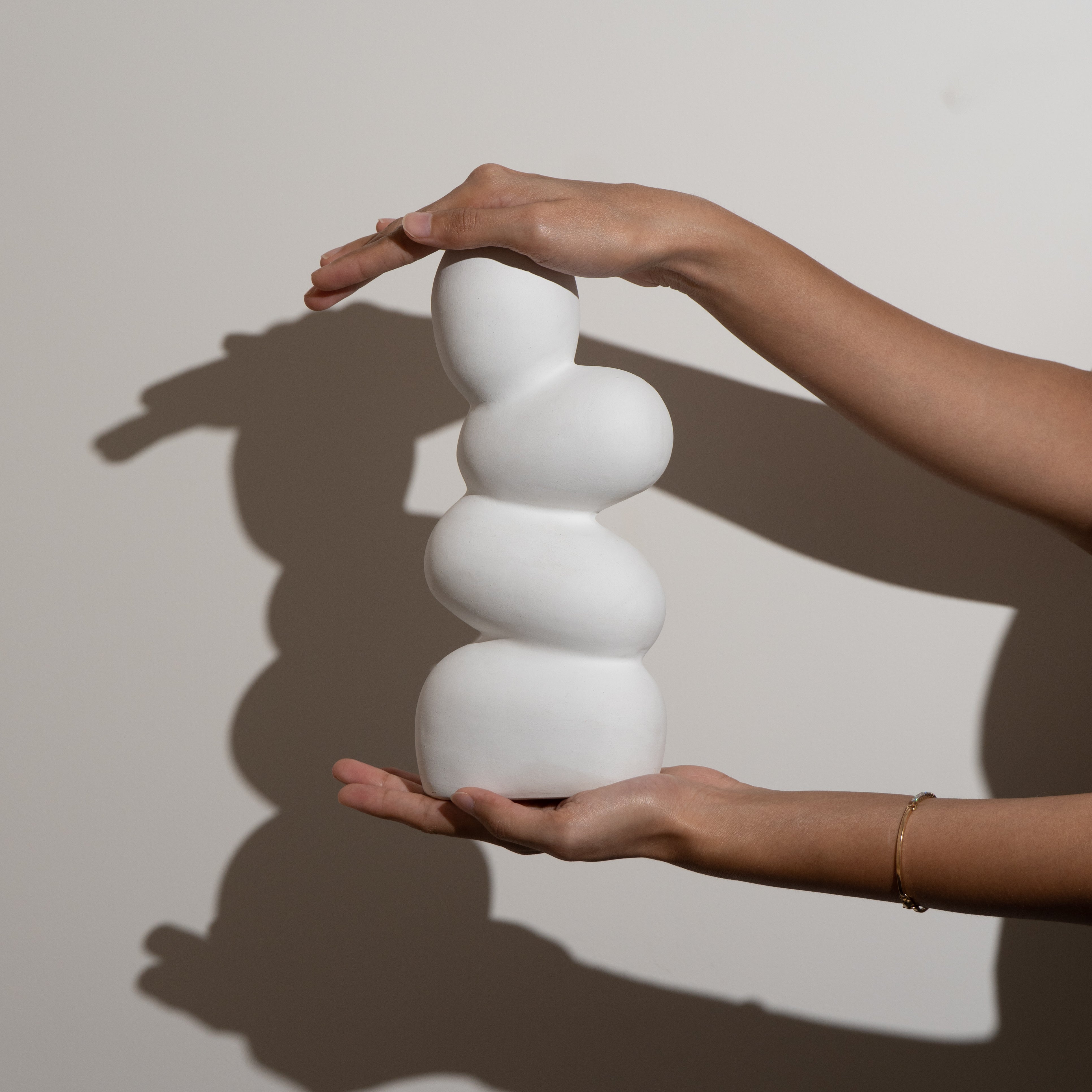 White Ceramic Stacked Stone Flower Vase