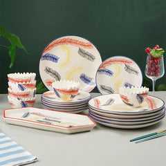 Multicolor Ceramic Dinner Set - Set of 19