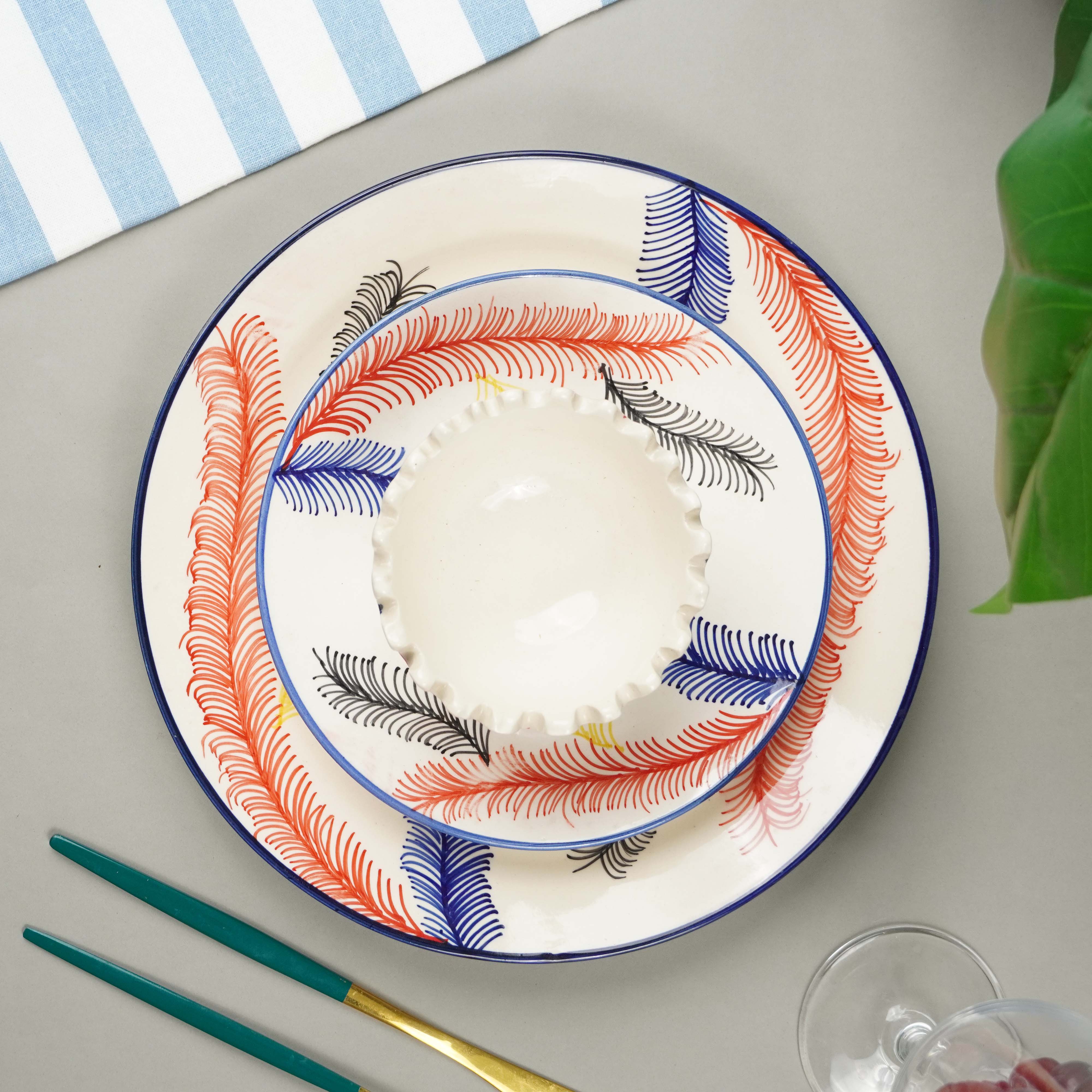 Multicolor Ceramic Dinner Set - Set of 19
