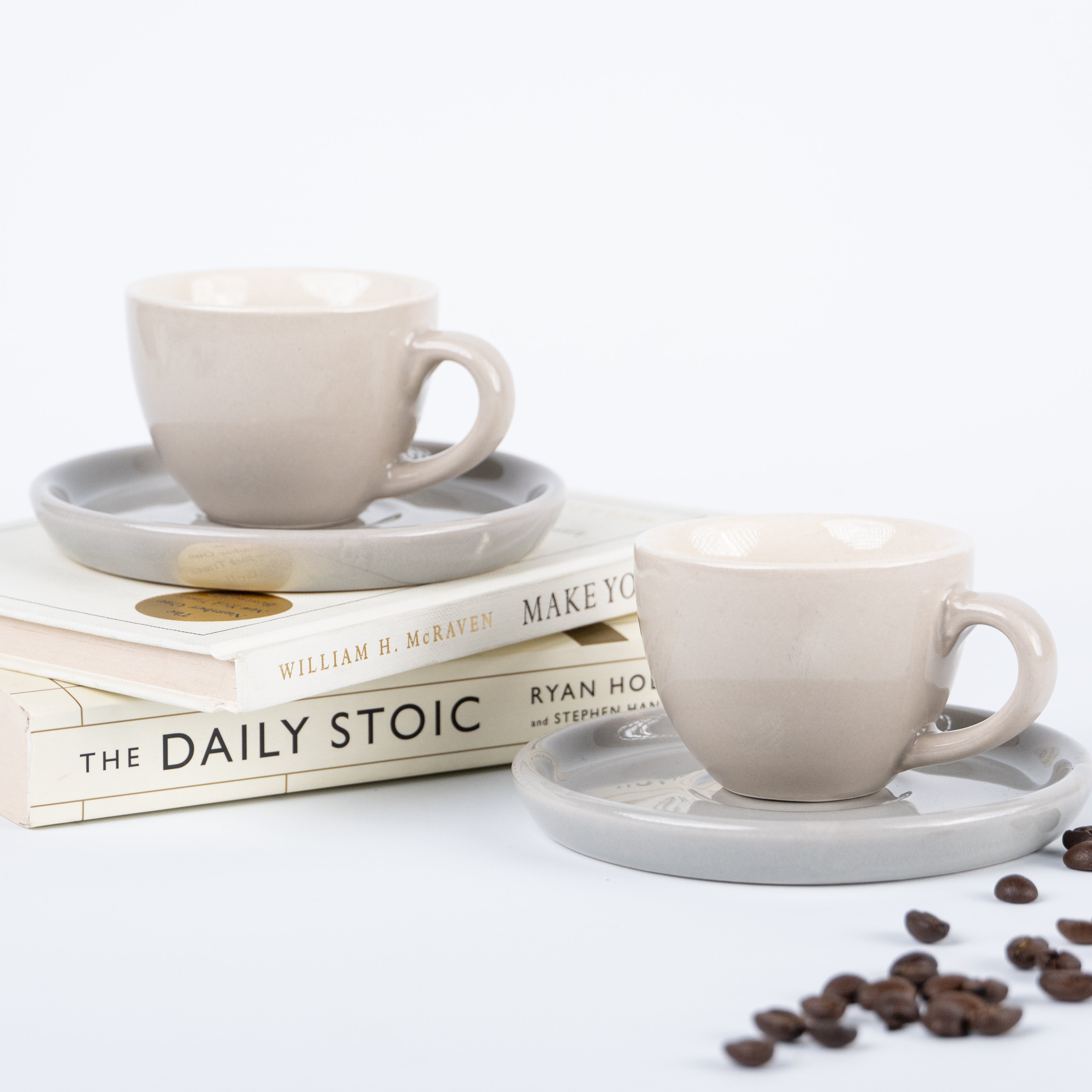 Light Grey Ceramic Espresso Cup and Saucer | Set of 2