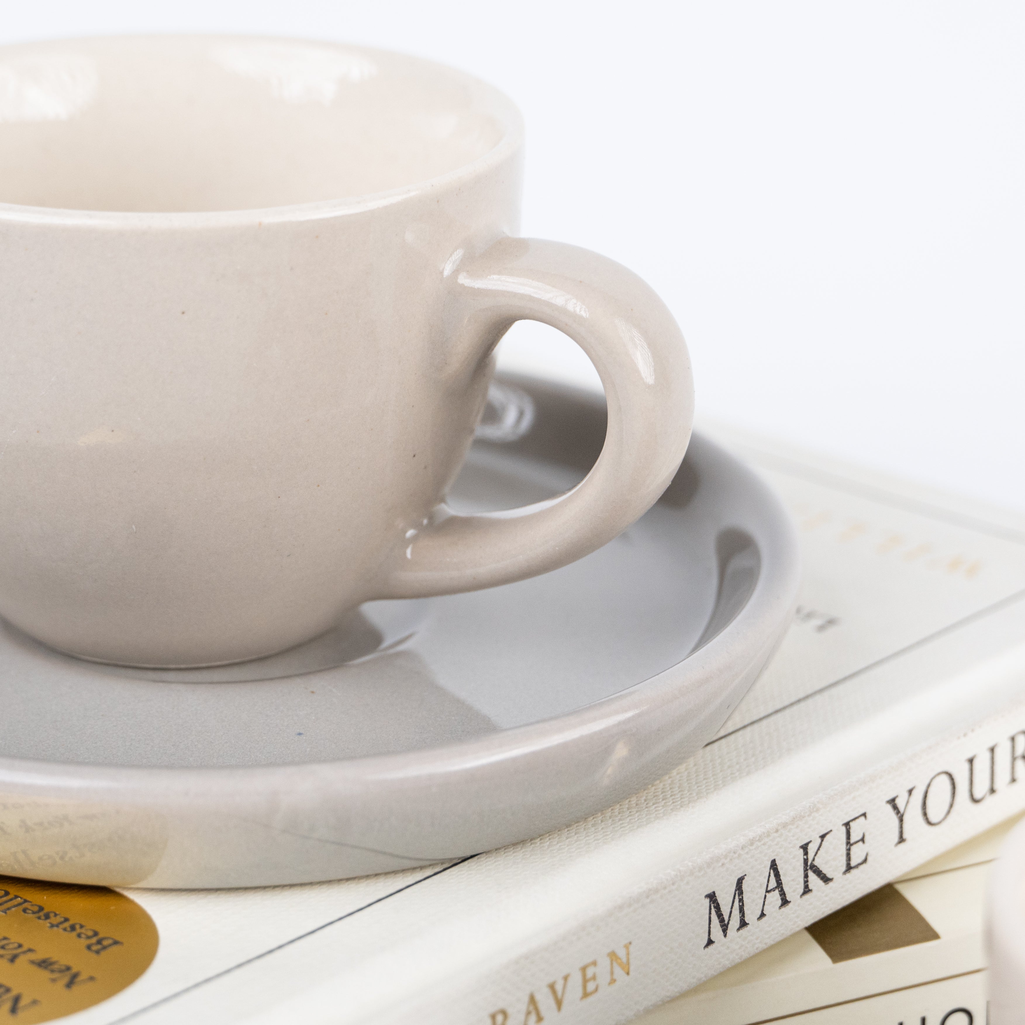 Light Grey Ceramic Espresso Cup and Saucer | Set of 2