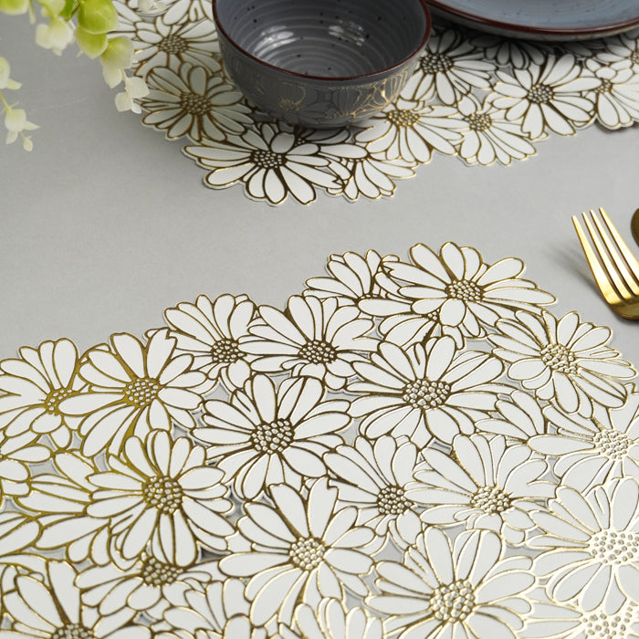 Elegant White & Gold Table Mat - Set of 2 & 6
