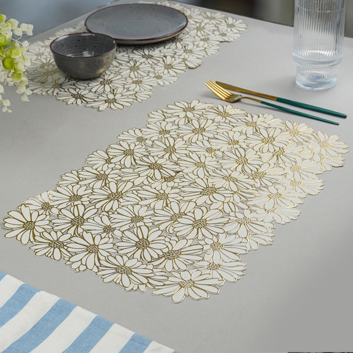 Elegant White & Gold Table Mat - Set of 2 & 6
