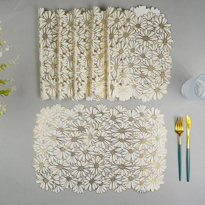 Elegant White & Gold Table Mat - Set of 2 & 6