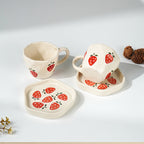 Elegant White Ceramic Cup & Saucer Set with Strawberry Print