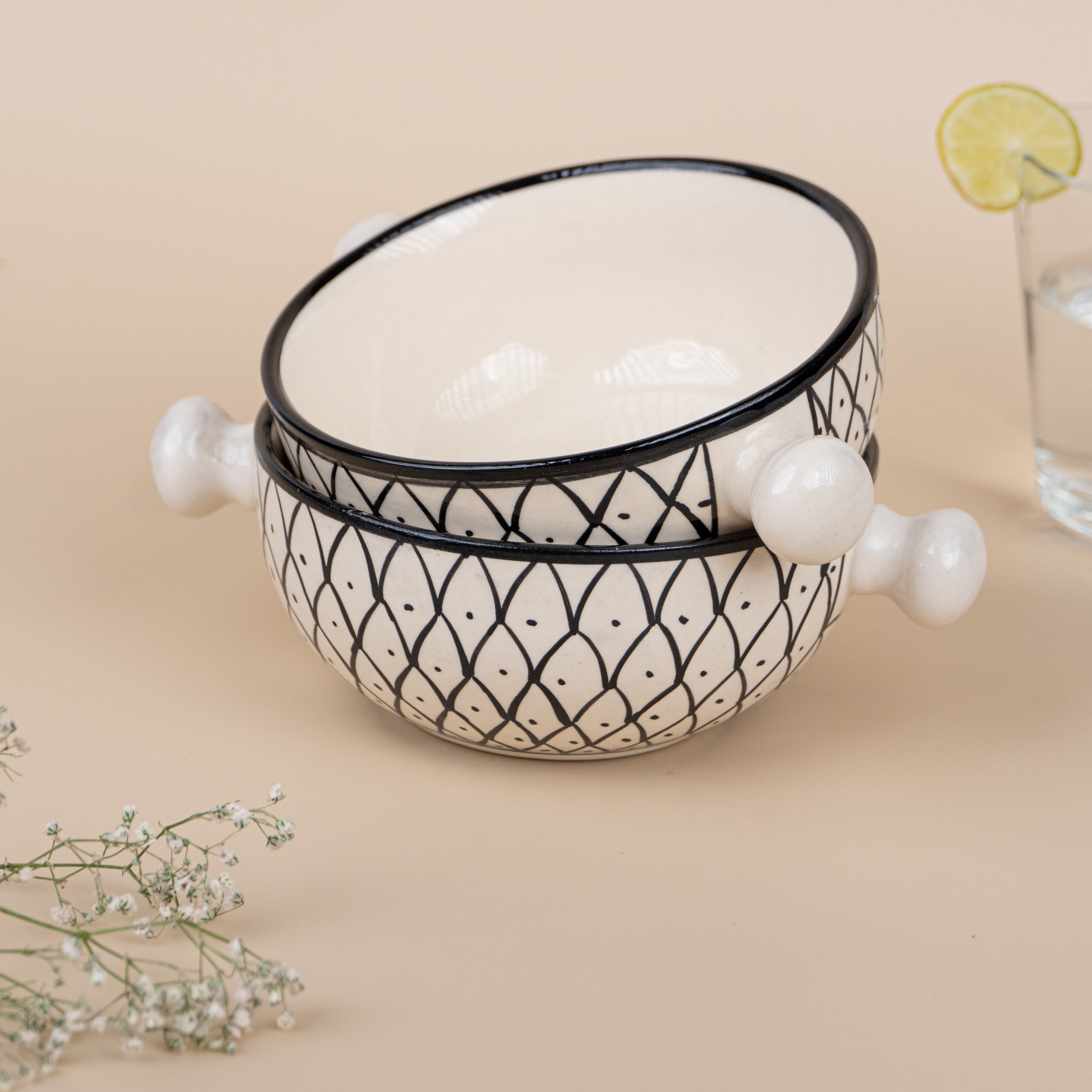 White Arabic Hand-Painted Ceramic Serving Bowl | Set of 2 Secondary image