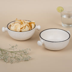 White Ceramic Serving Bowl with Black Border | Set of 2