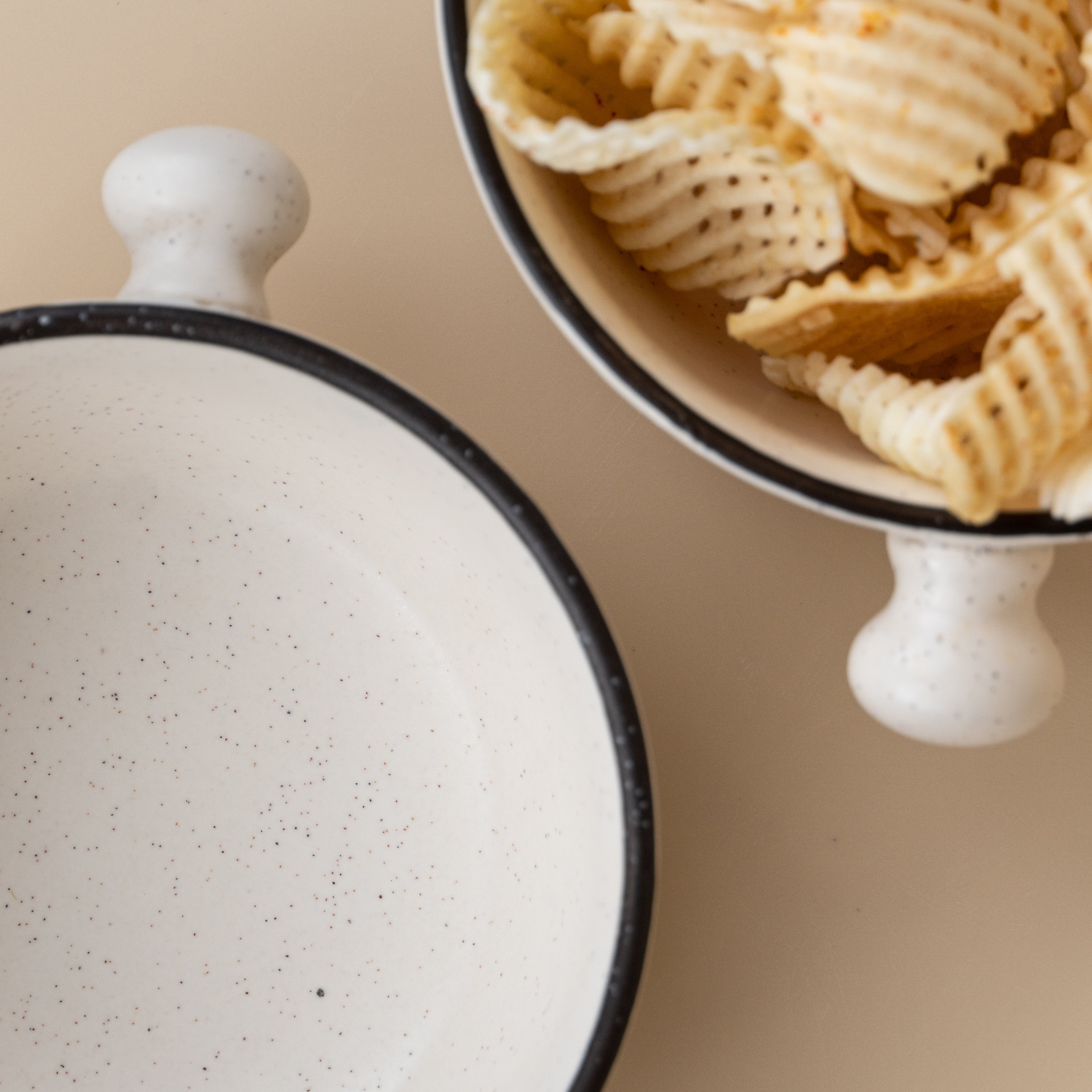 White Ceramic Serving Bowl with Black Border | Set of 2