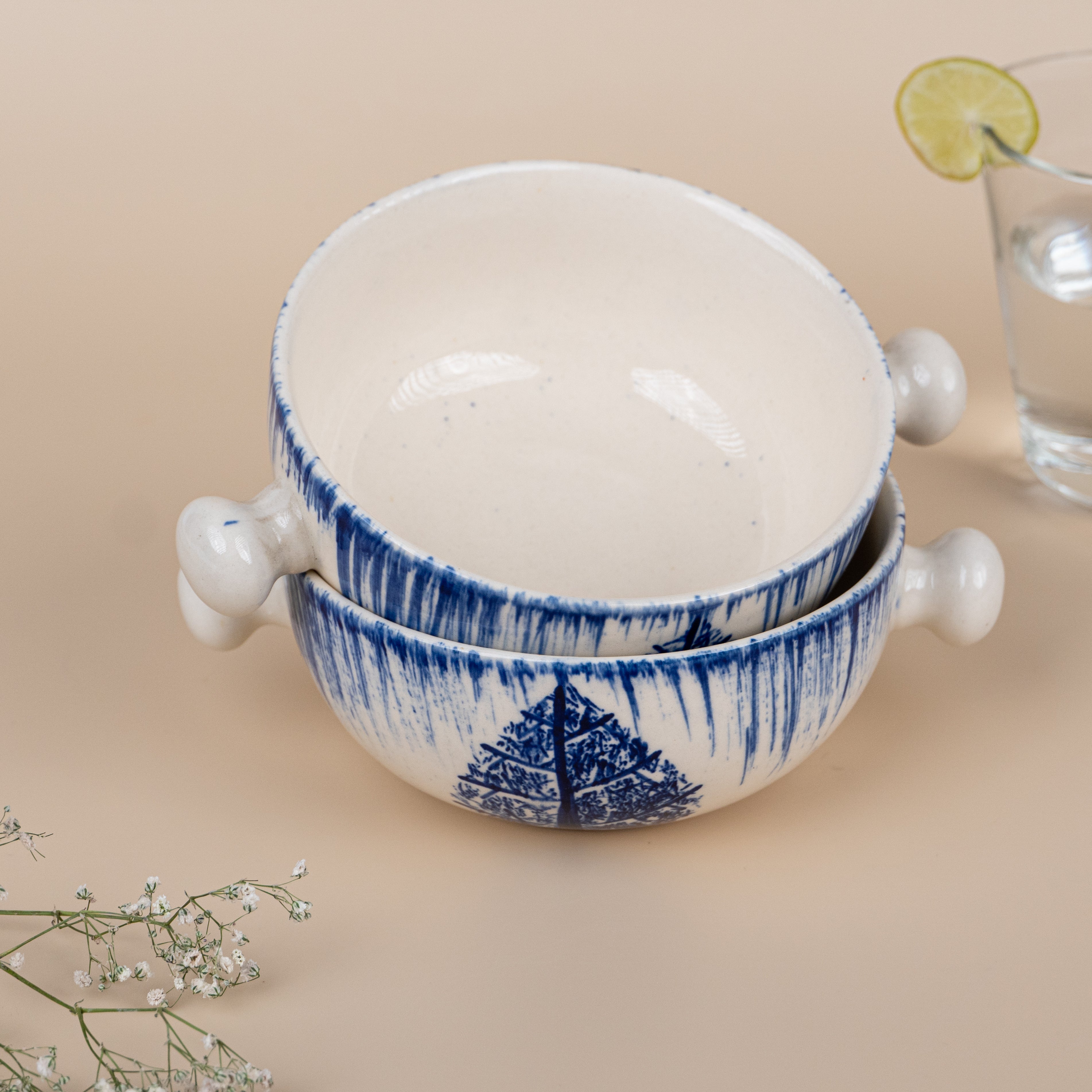 Blue Ceramic Serving Bowl with Handle | Set of 2 Secondary image