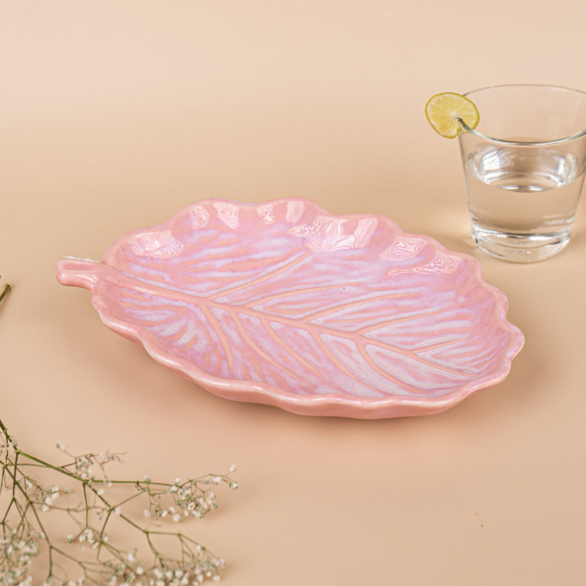 Pink Ceramic Leaf Platter