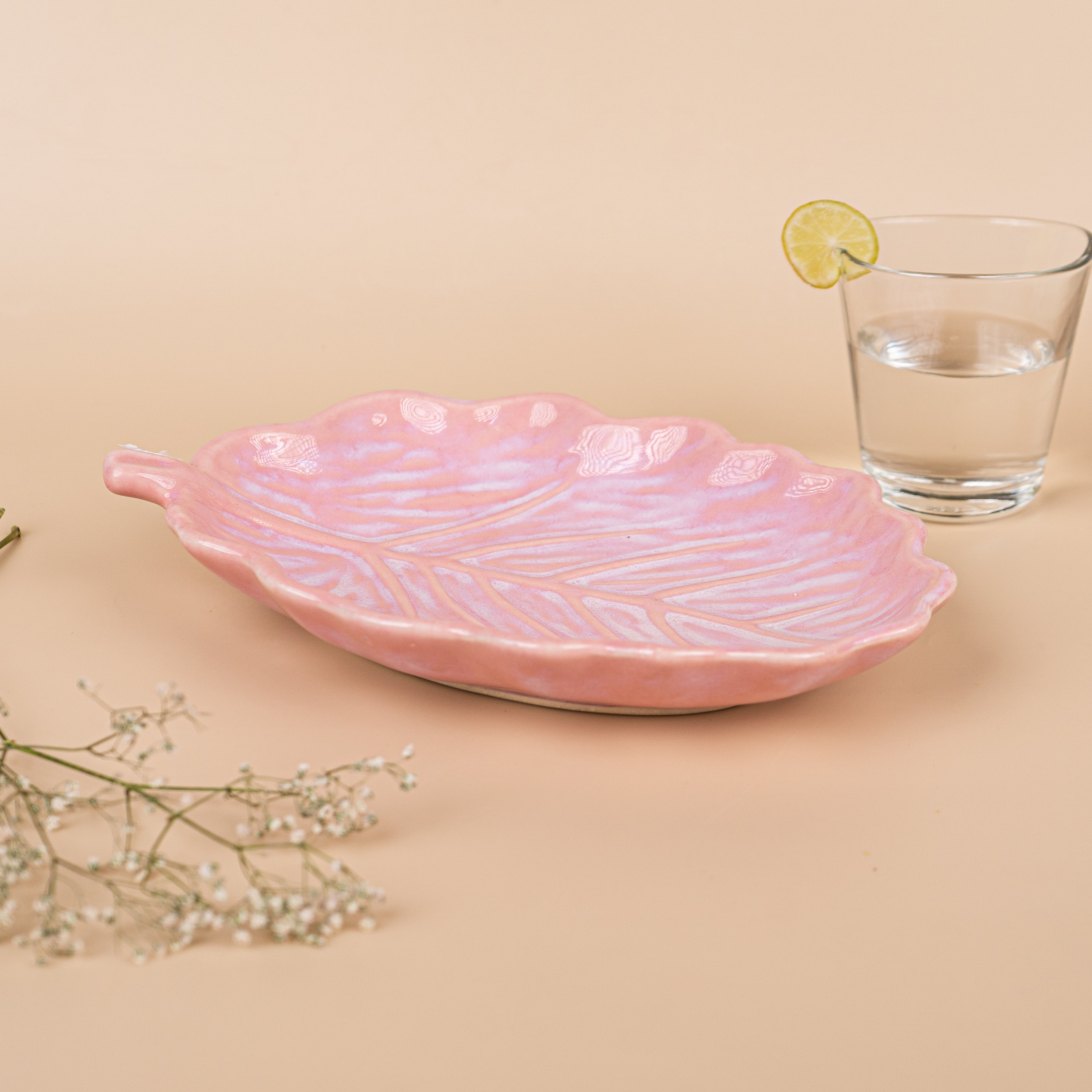 Pink Ceramic Leaf Platter