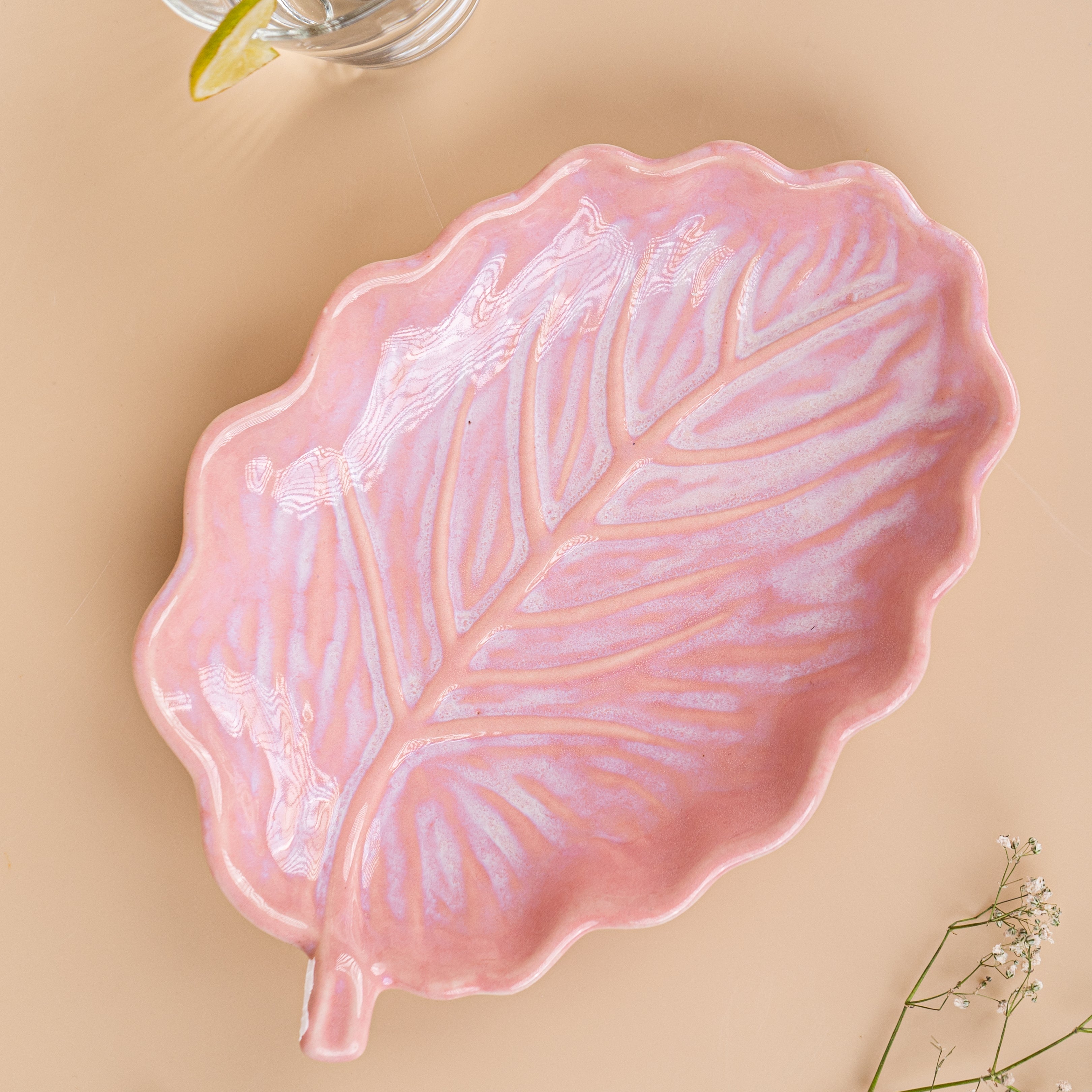 Pink Ceramic Leaf Platter Secondary image