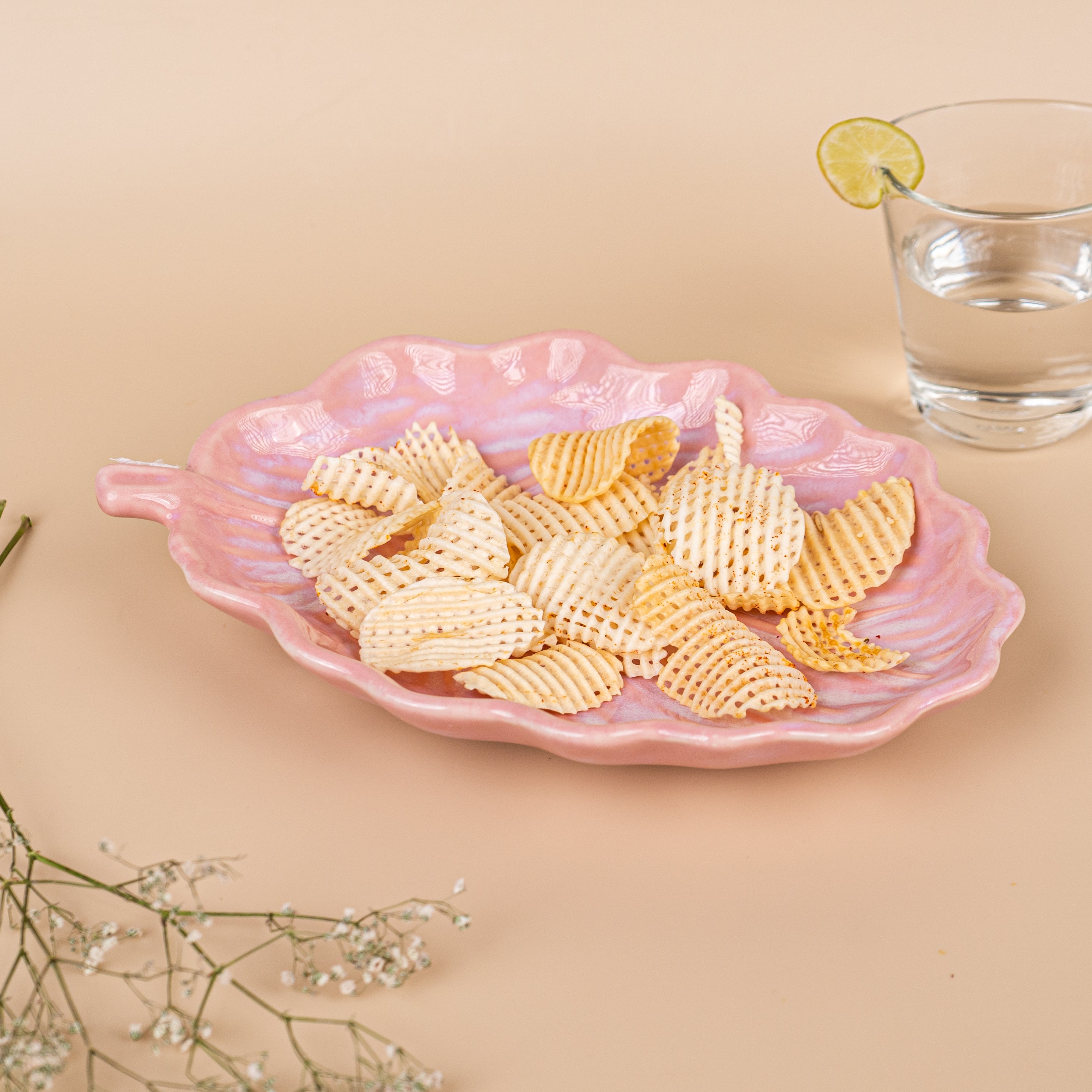 Pink Ceramic Leaf Platter