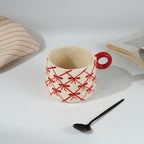 Red and White Patterned Ceramic Mug Set