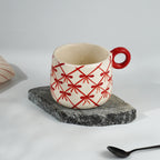 Red and White Patterned Ceramic Mug Set