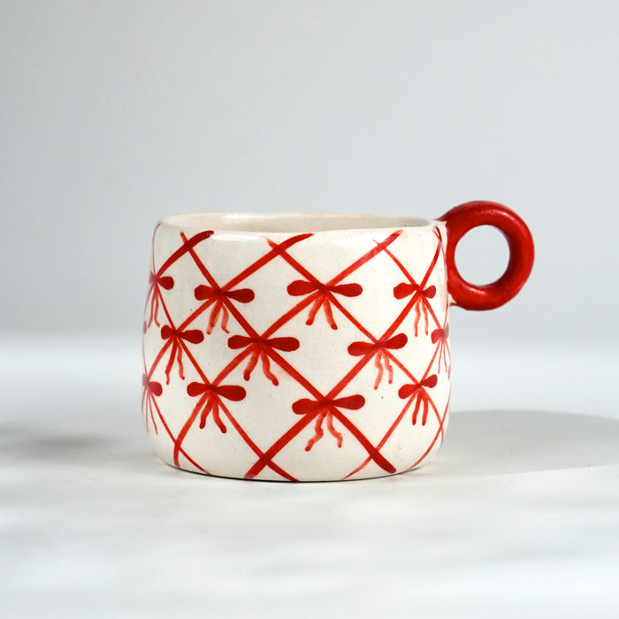 Red and White Patterned Ceramic Mug Set Secondary image