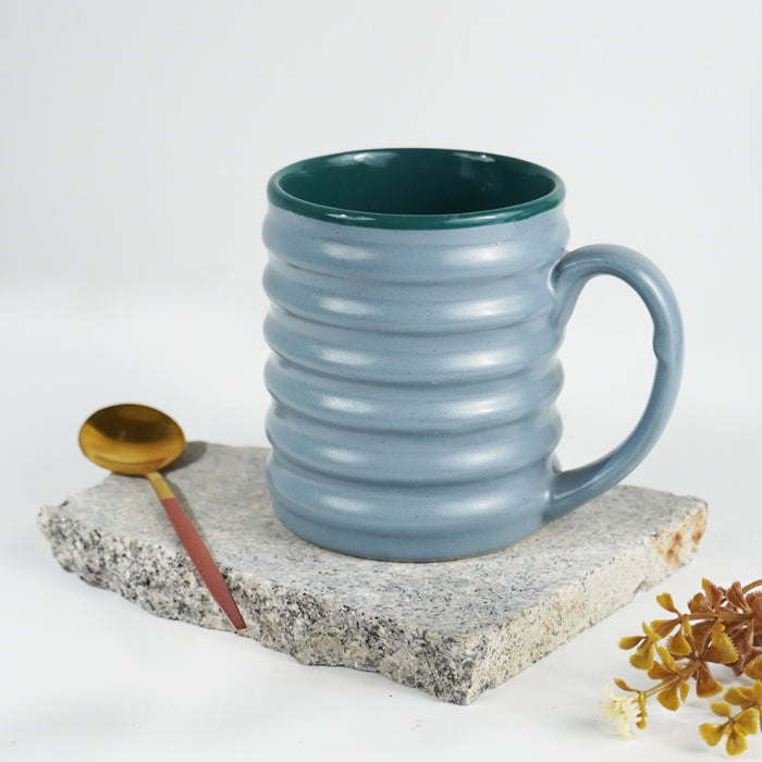 Blue Ceramic Mug with Ribbed Texture