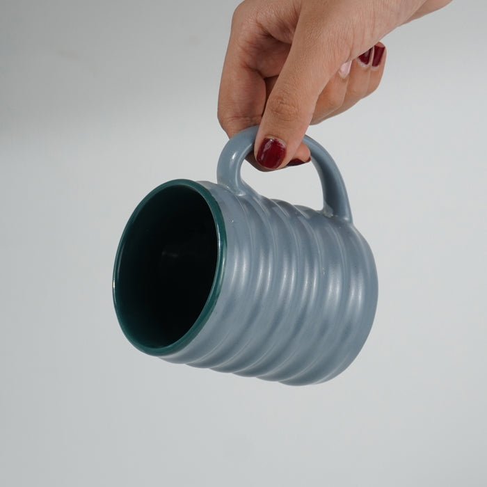 Blue Ceramic Mug with Ribbed Texture