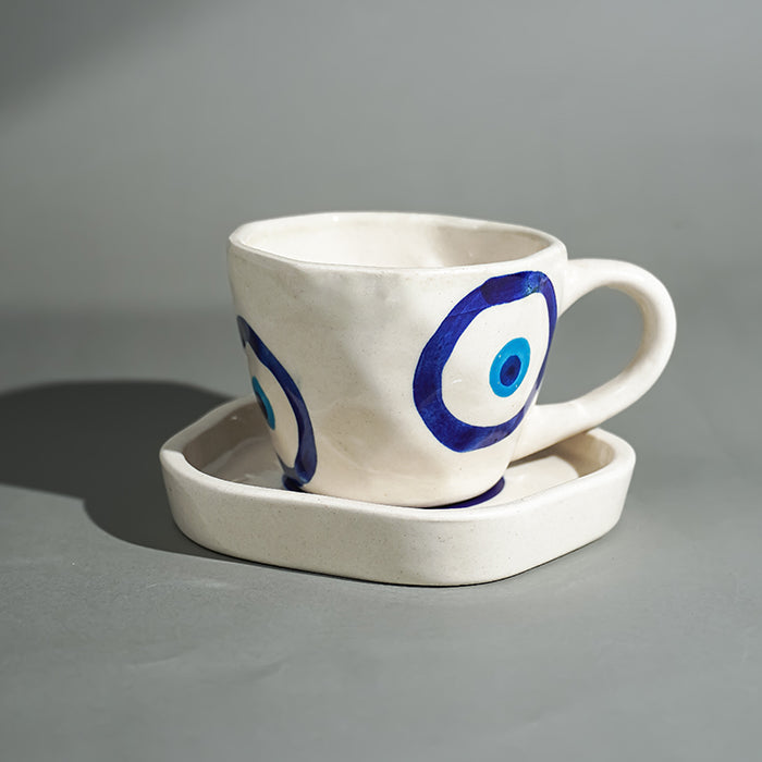Blue Evil Eye Hand White Cup & Saucer Set Main image