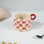 Red and White Patterned Ceramic Mug Set