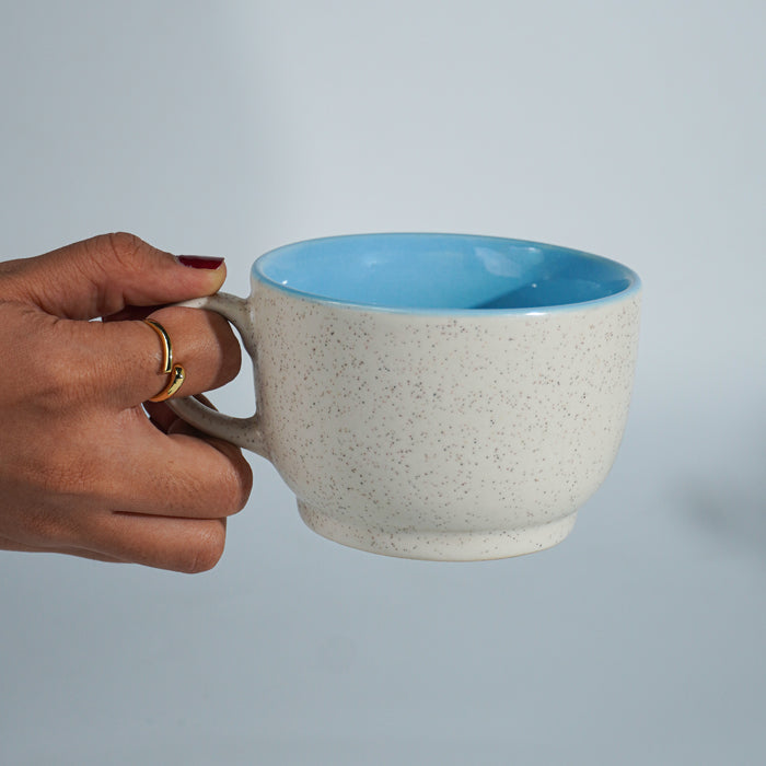 Cappuccino Cup in Light Blue Ceramic with White Exterior