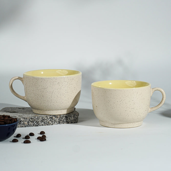 Cappuccino Cup in Yellow Ceramic with White Exterior