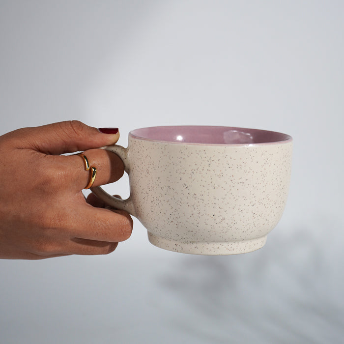 Cappuccino Cup in Pink Ceramic with White Exterior