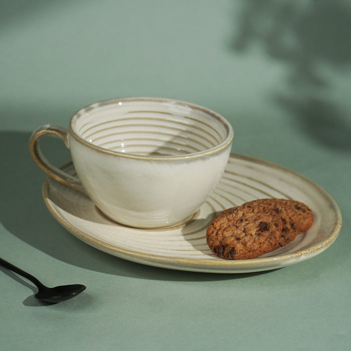 Ivory Spiral Ceramic Cup and Saucer Set