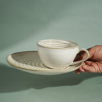 Ivory Spiral Ceramic Cup and Saucer Set