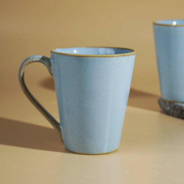 Sky Blue Ceramic Mug with Rustic Gold Trim