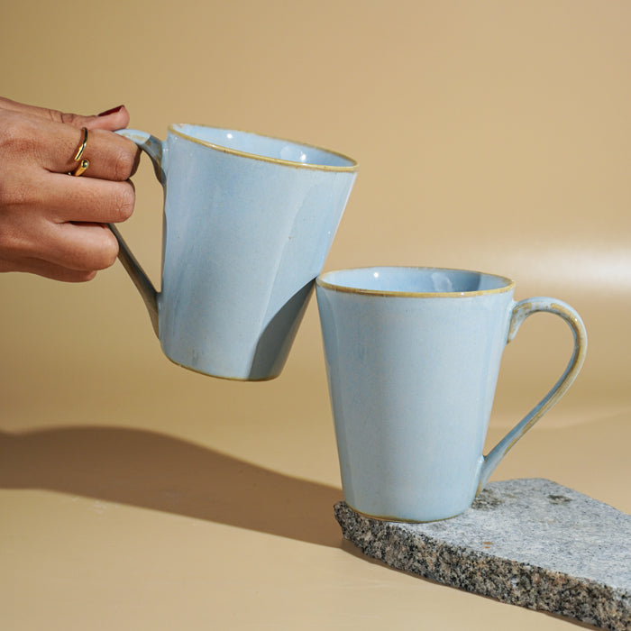 Sky Blue Ceramic Mug with Rustic Gold Trim