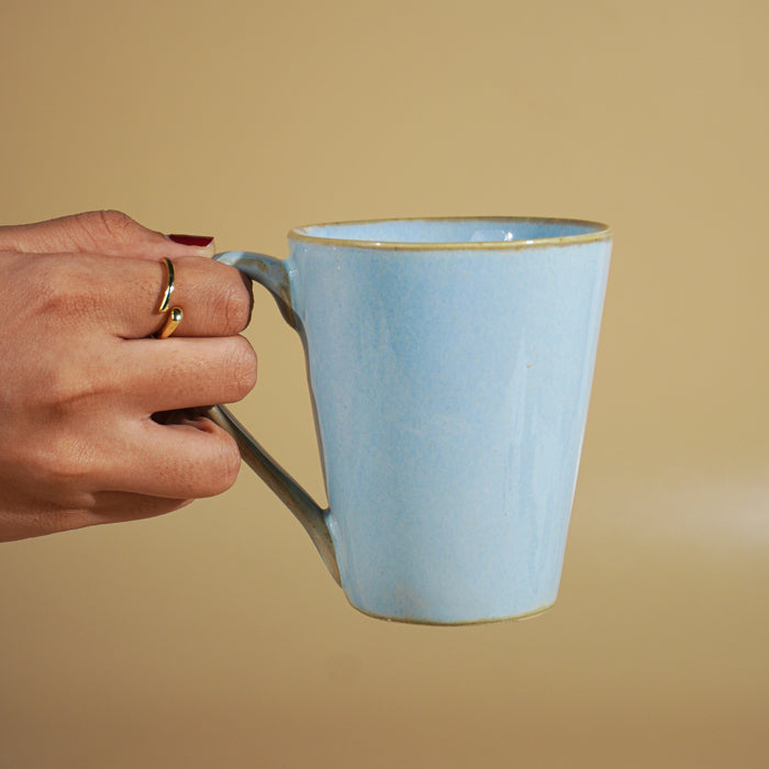 Sky Blue Ceramic Mug with Rustic Gold Trim