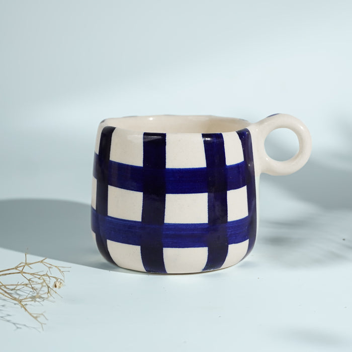 Blue and White Checkered Ceramic Mugs