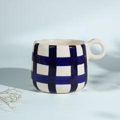 Blue and White Checkered Ceramic Mugs