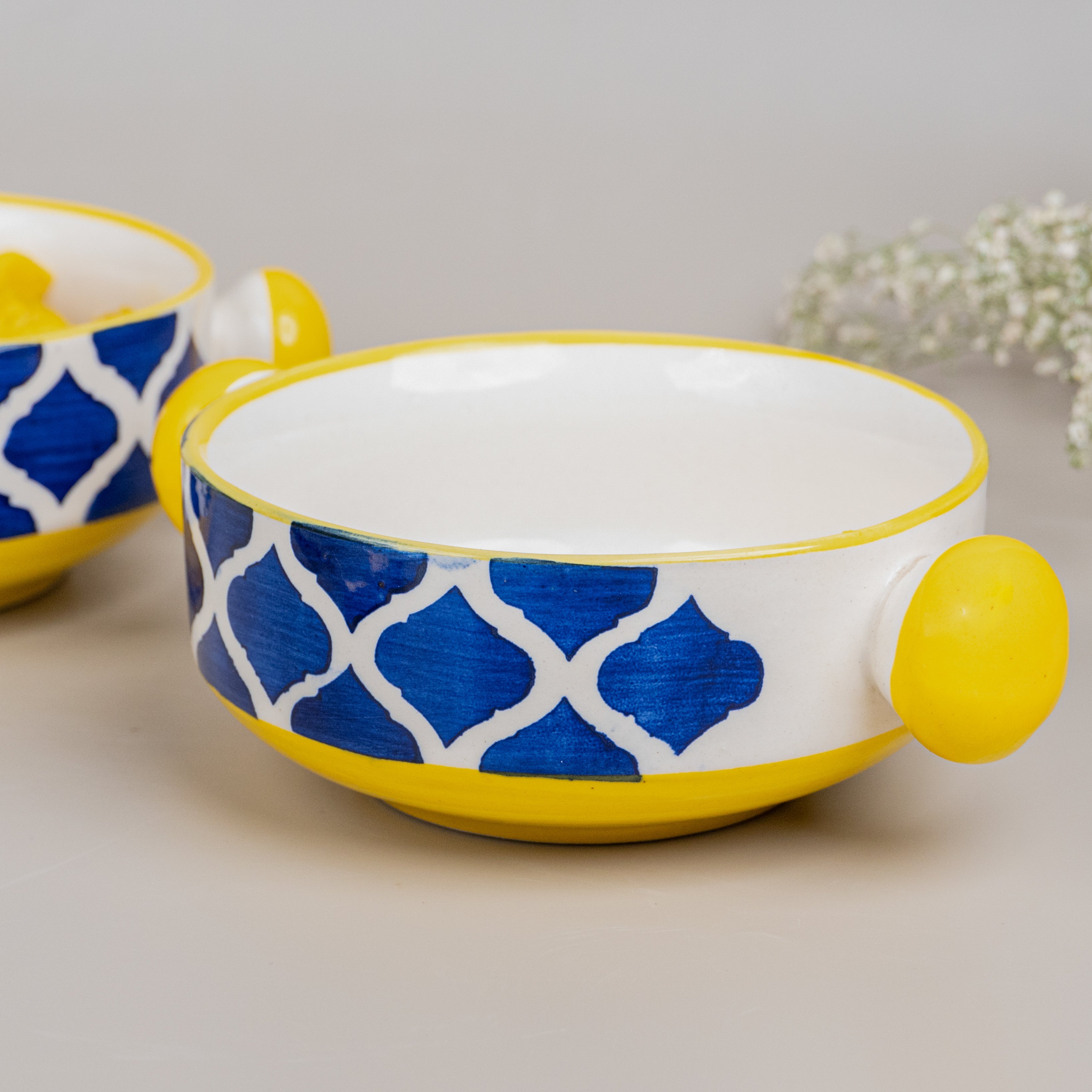 Moroccan Design Ceramic Serving Bowl with Handle | Set of 2