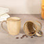 Beige Ceramic Coffee Mug with Brown Border | Set of 2