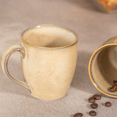 Beige Ceramic Coffee Mug with Brown Border | Set of 2