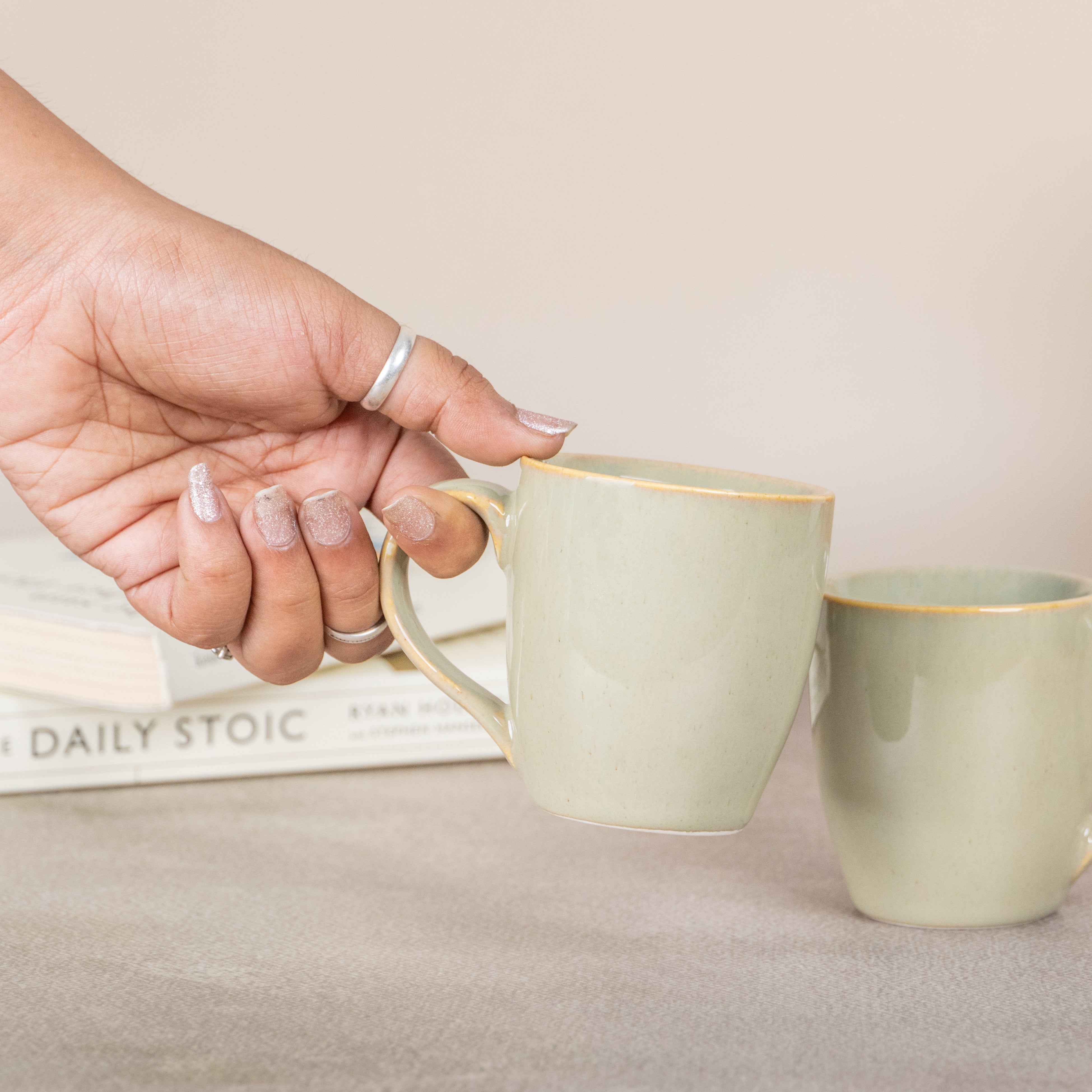 Pista Green Ceramic Coffee Mug | Set of 2