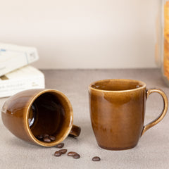 Brown Ceramic Coffee Mug with Golden Border | Set of 2