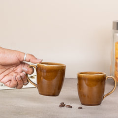 Brown Ceramic Coffee Mug with Golden Border | Set of 2